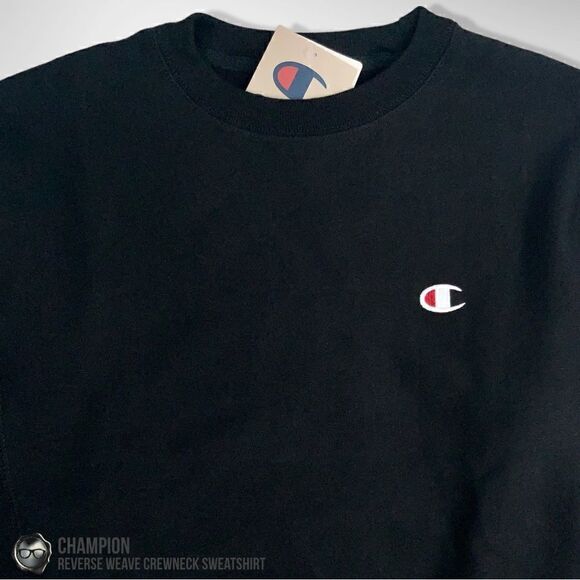 CHAMPION  REVERSE WEAVE CREWNECK C LOGO  SWEATSHIRT HEAVYWEIGHT BLACK UNISEX - Picture 3 of 15